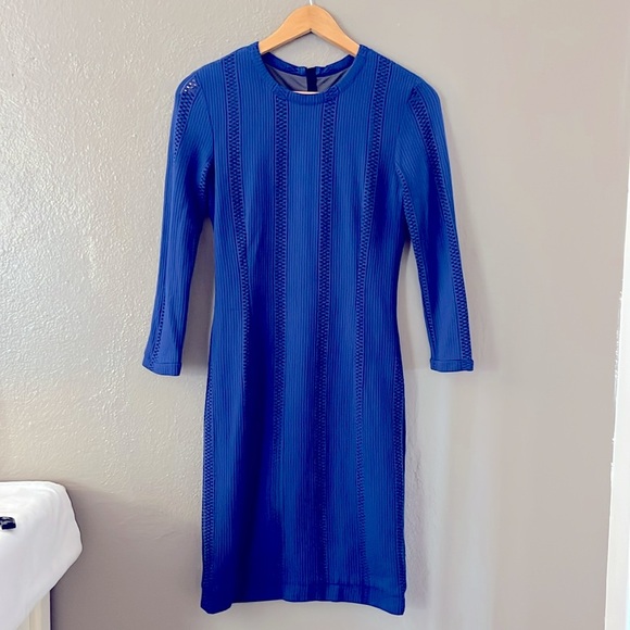 Rag & Bone Elsa Pointelle Bodycon Dress Blue Size 6 Midi Knit Lined - Picture 14 of 14